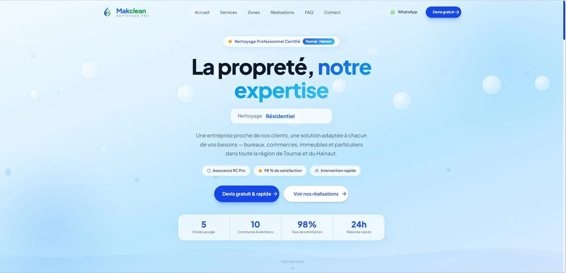 MakClean — site vitrine professionnel pour entreprise de nettoyage en Belgique